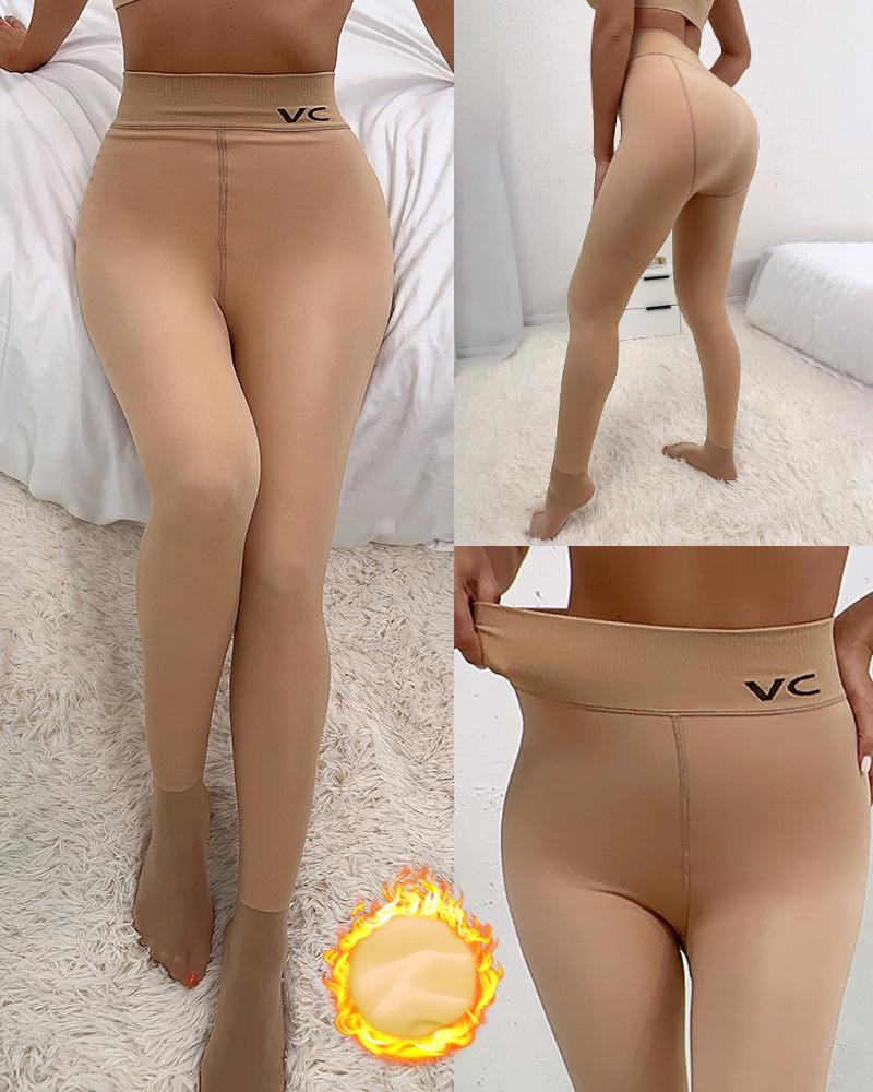 

High Waist Thermal Warm Fleece Lined Stirrup Leggings, Coffee