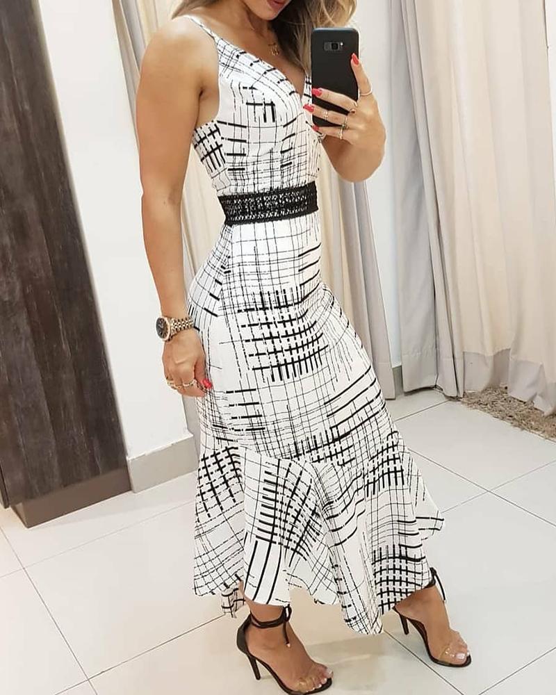 

Striped Colorblock Ruffles Maxi Dress, White