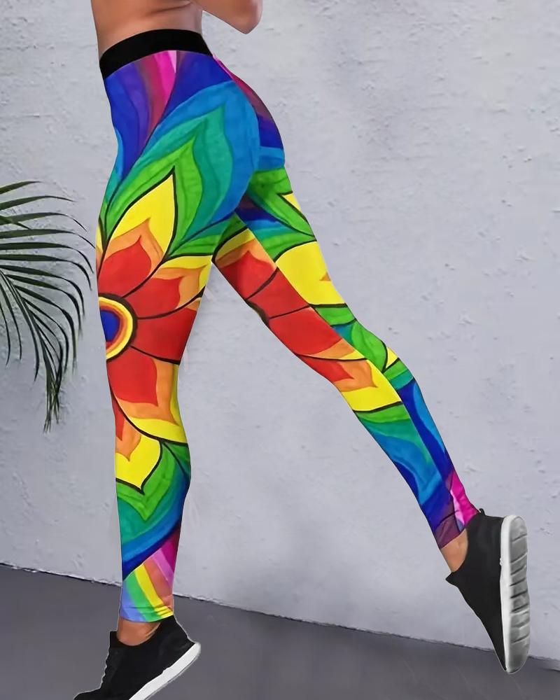 

Floral Print High Waist Yoga Pants, Multicolor