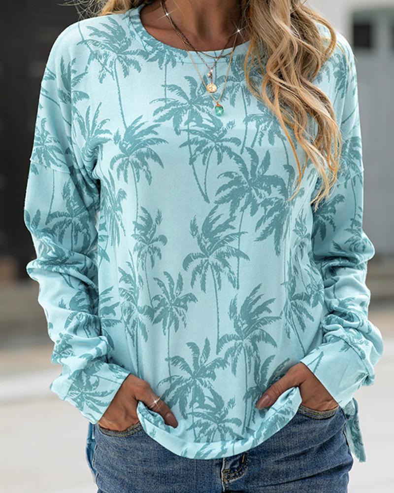 

Coconut Tree Print Long Sleeve Sweatshirt, Green