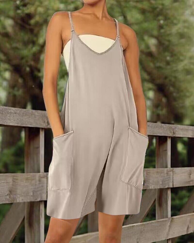 

Pocket Design Plunge Cami Romper, Apricot