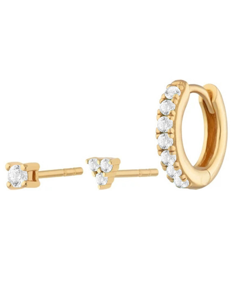 

3pcs Minimalist Rhinestone Stud Earrings & Cartilage Clip Set, White