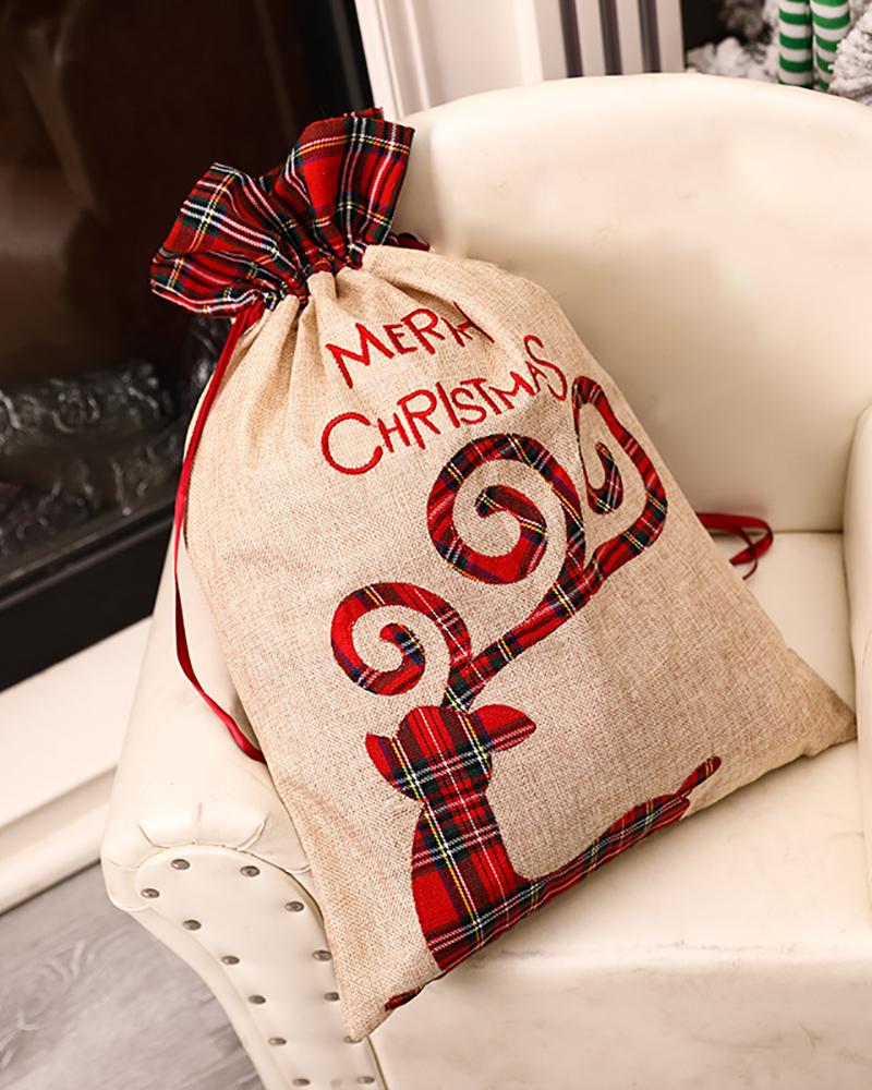 

Candy Cute Gift Tote Bag Christmas Lattice Side Drawstring Pocket Ornament, Style2