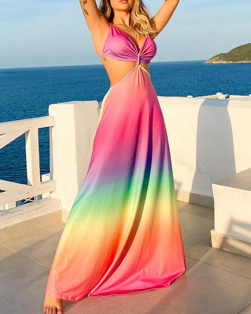 

Cutout Backless Ombre Colorblock Maxi Dress, Multicolor