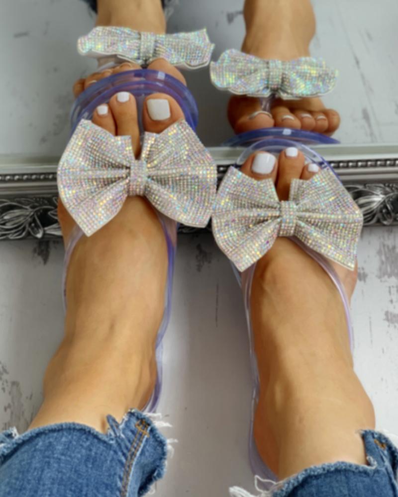 

Studded Bowknot Design Open Toe Sandals, Purple