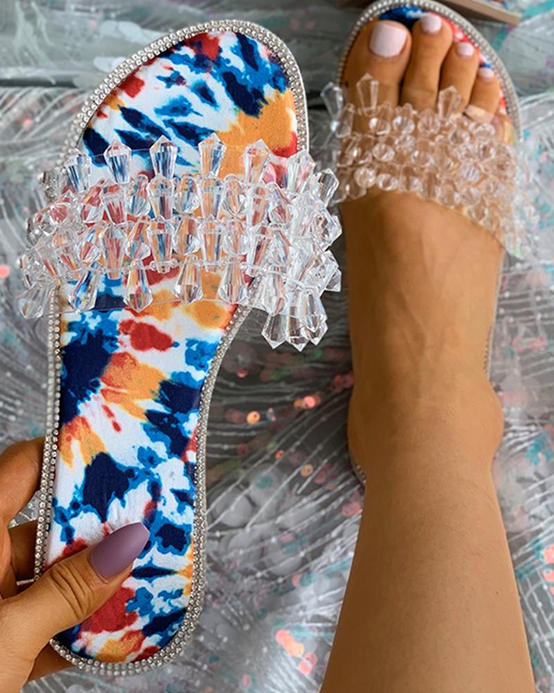 

Tie Dye Print / Plain Clear Strap Slipper, Blue