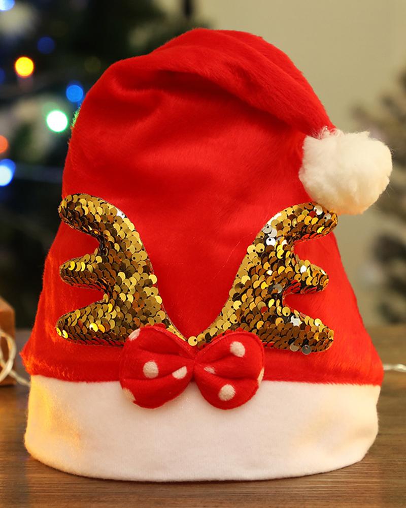 

Bowknot Antler Pattern Pom Pom Christmas Hat, Gold