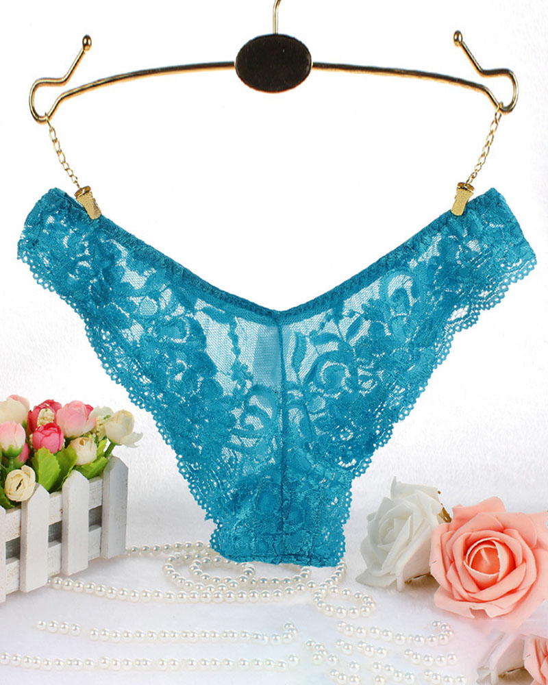 

Crochet Lace Mesh Thong Panty, Blue