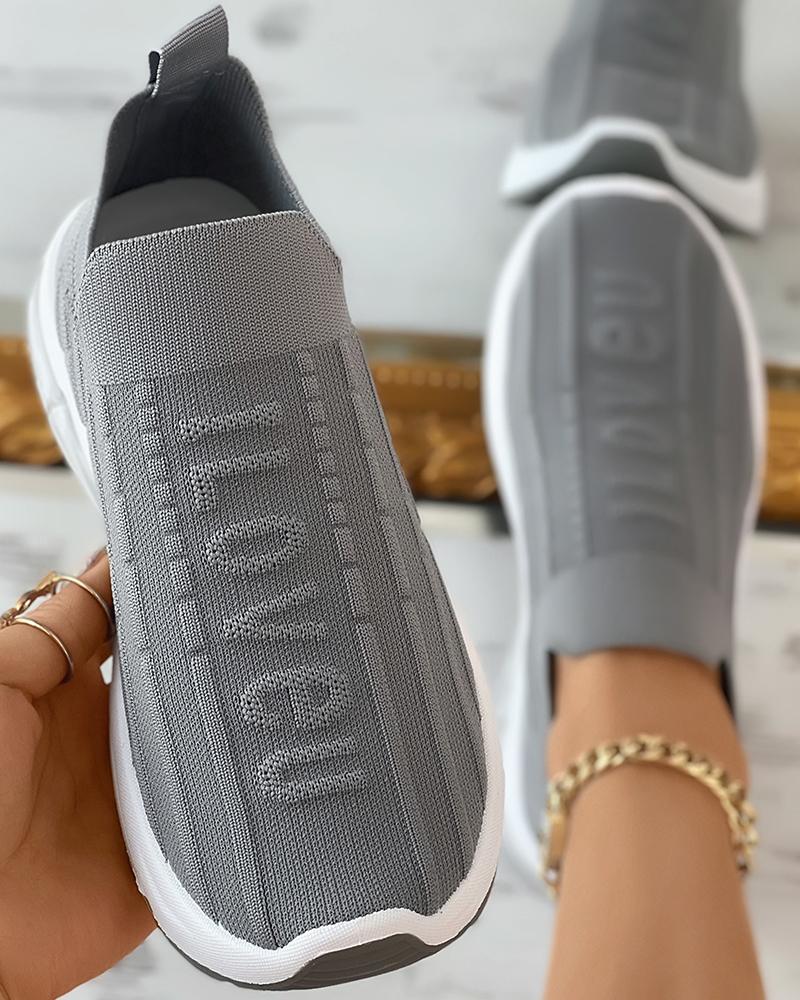 

I Love U Pattern Slip On Knit Sneakers, Gray