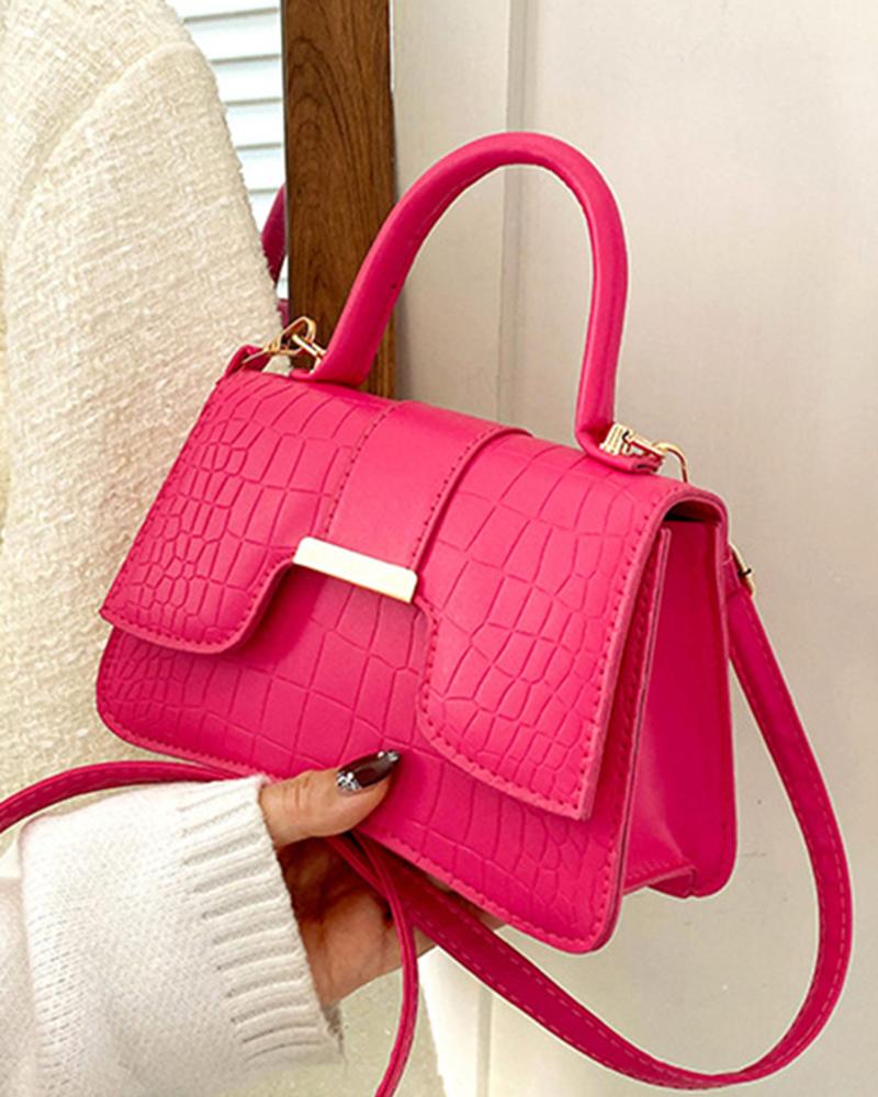 

Crocodile Top Handle Satchel Bag, Hot pink