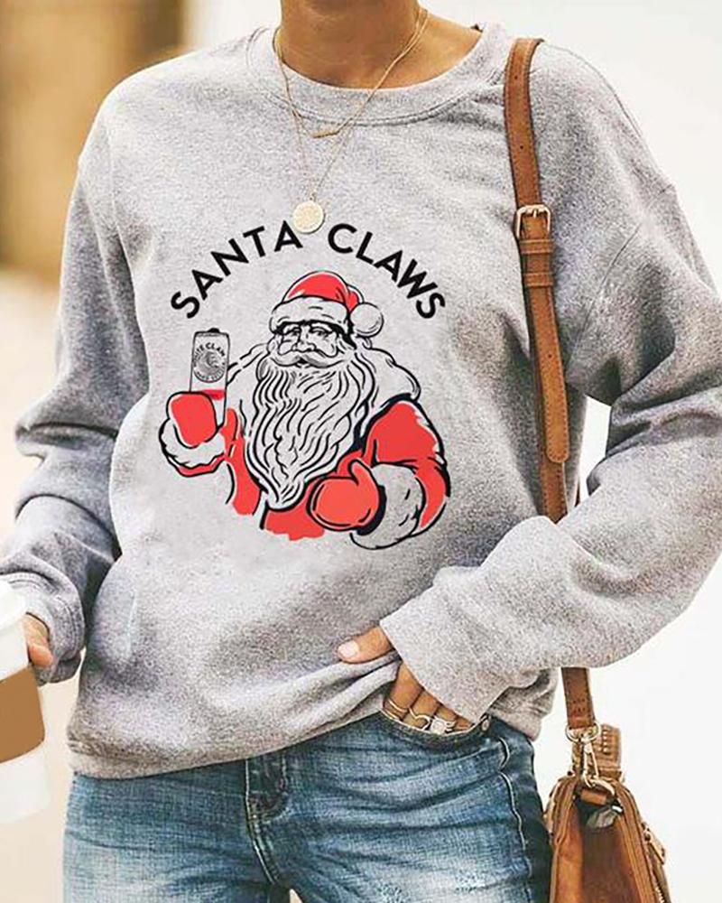 Christmas Letter Santa Print Casual Sweatshirt