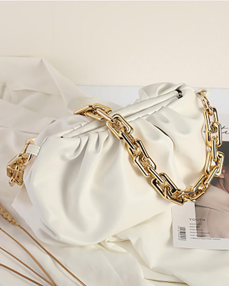 

Ruched Chain Strap Shoulder Bag, White