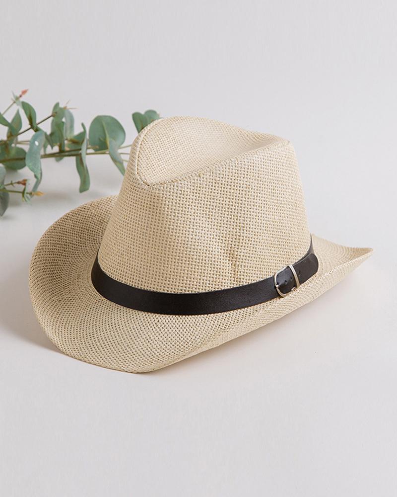 

Solid Belt Patchwork Cowboy Hats, Beige
