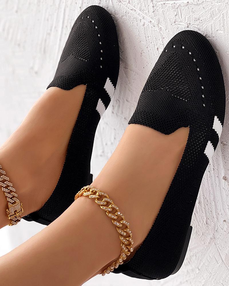 

Striped Hollow Out Breathable Casual Loafers, Black