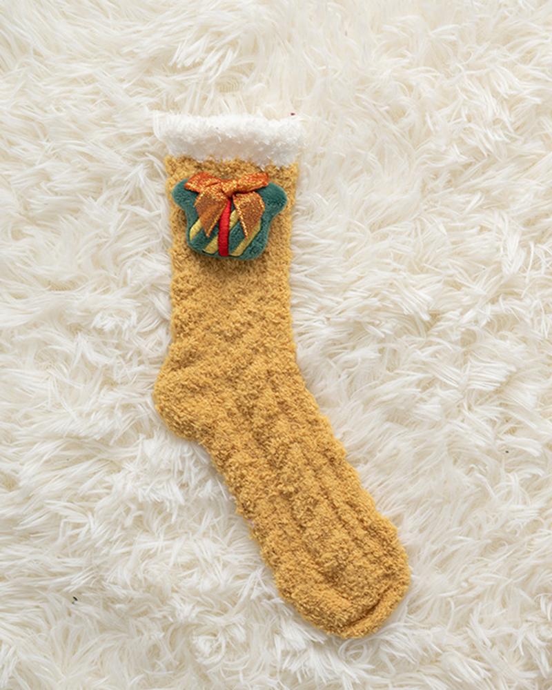 

1Pair Christmas Gift Fuzzy Thermal Socks, Yellow
