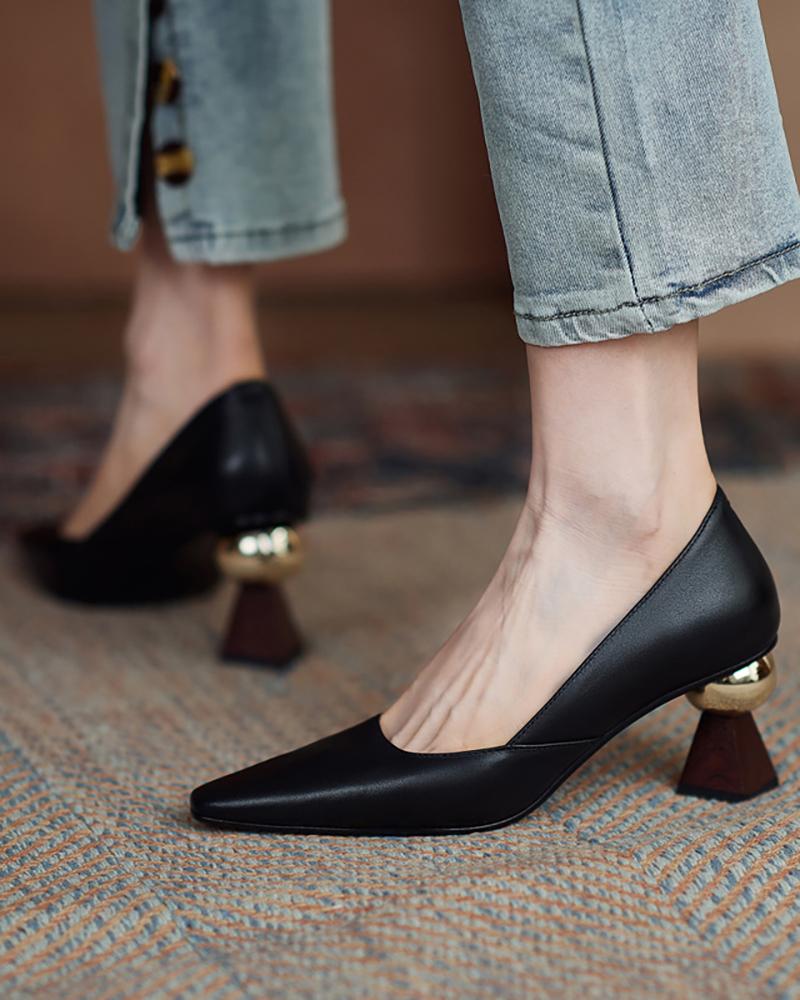 

Pointed Toe Plain Pyramid Heels, Black