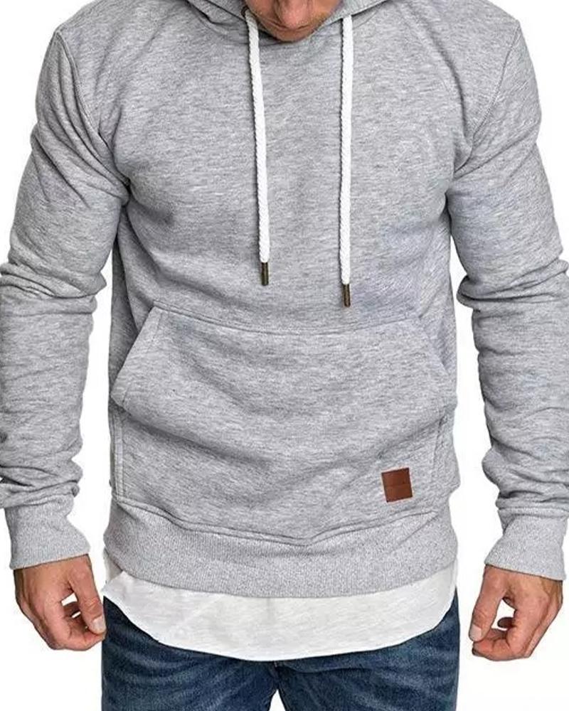 

Solid Long Sleeve Loose Hoodies Sweatshirts With Pockets, Light gray