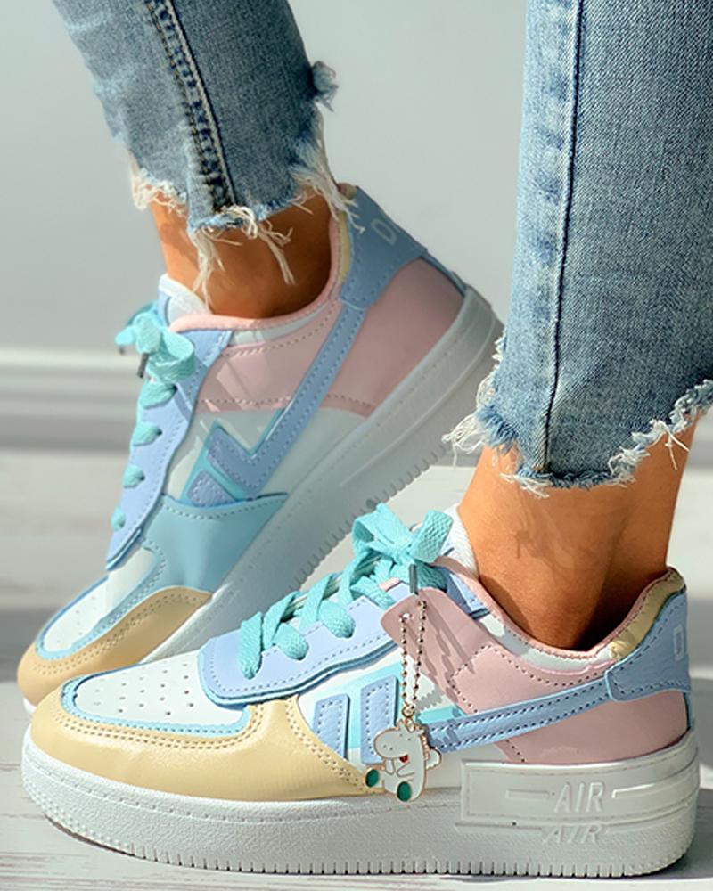 

Colorblock Metal Decor Lace-up Sneaker, Blue