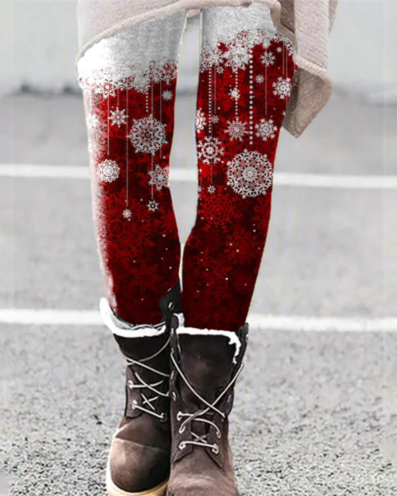 

Christmas Tree Snowflake Print Leggings, Style2
