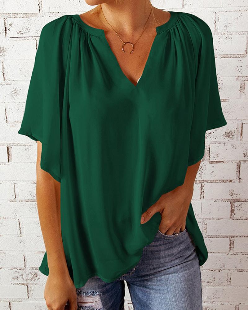 

Batwing Sleeve V-Neck Chiffon Top, Green