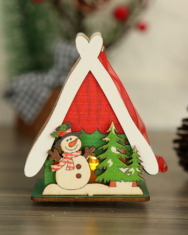 

Christmas Luminous Wooden House Creative Small House Ornament Home Party Christmas Tree Pendant, Style4