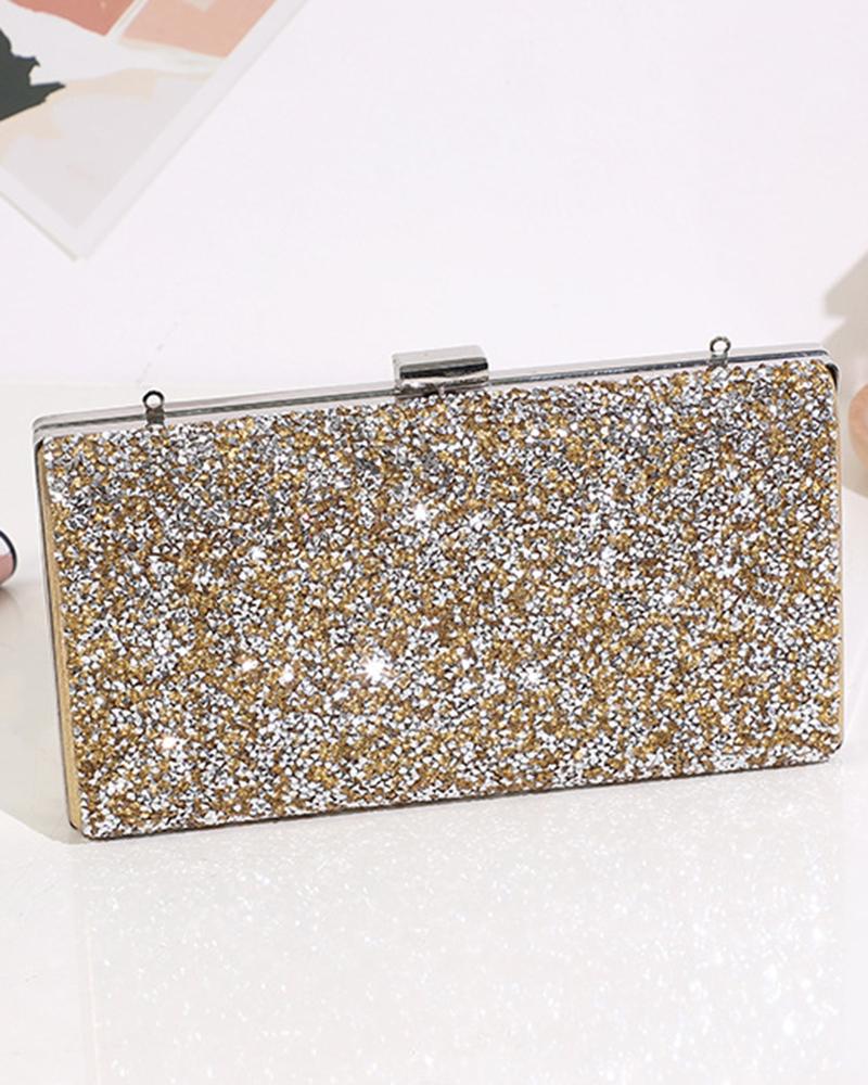 

Rhinestone Chain Strap Evening Clutch Bag, Gold