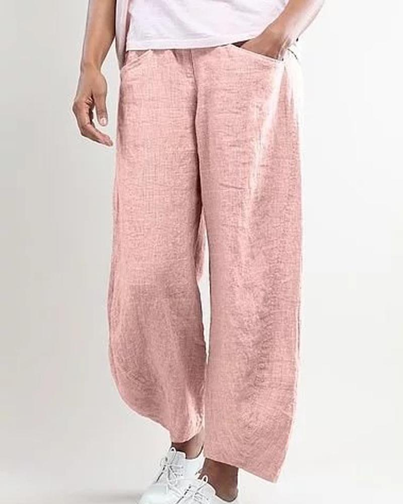 

Solid Pocket Loose Long Pants, Pink