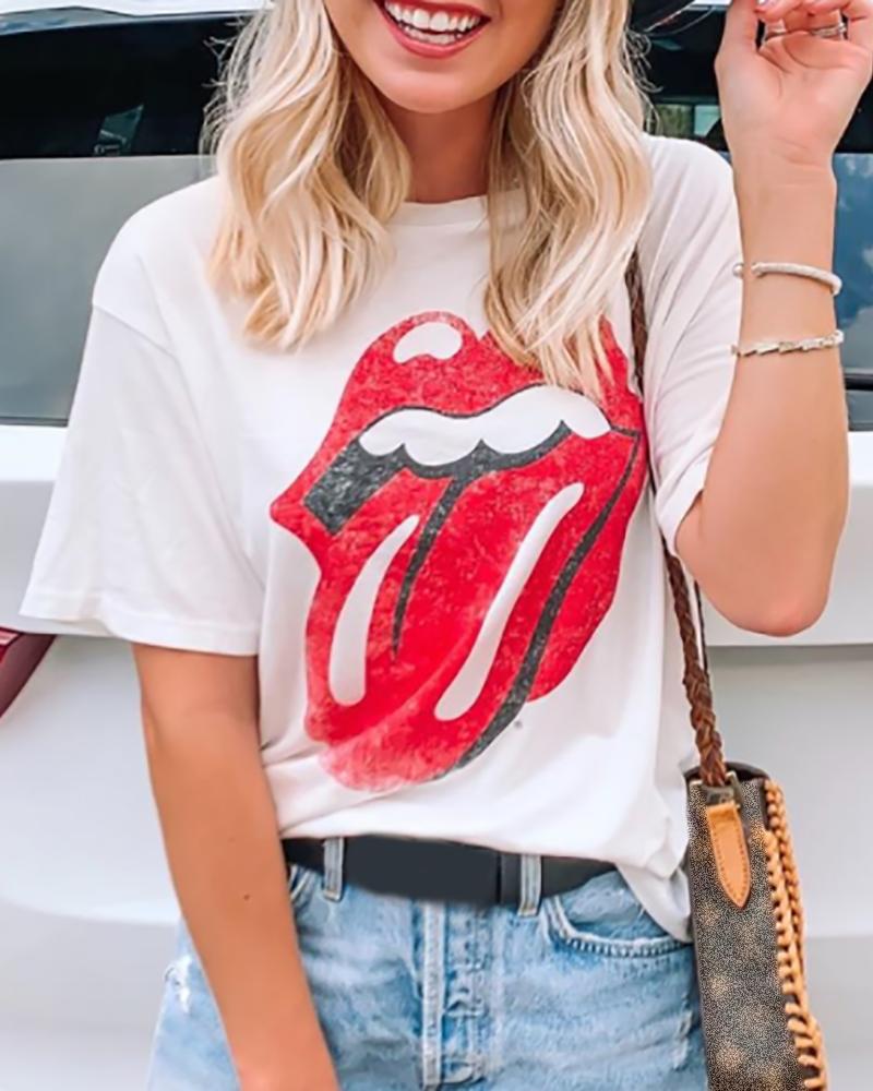 

Lip Leopard Print Short Sleeve T-shirt, White