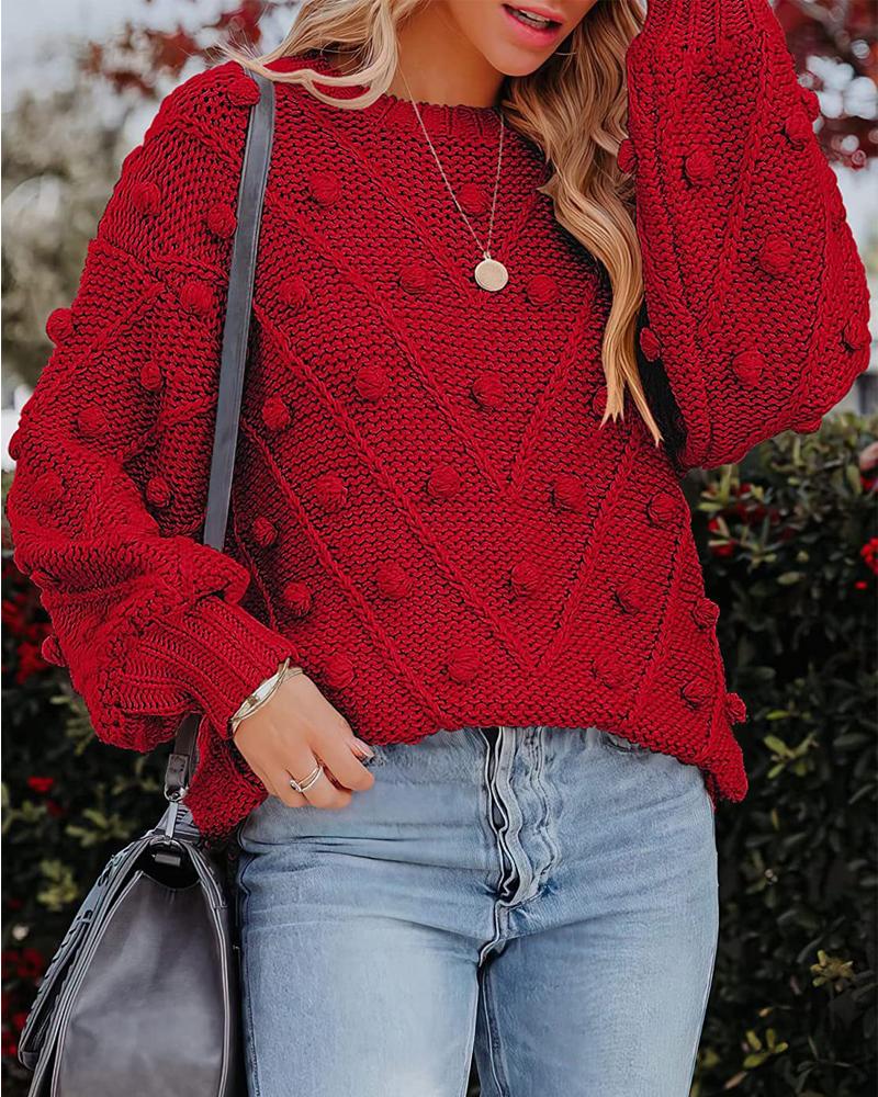 

Christmas Pom Pom Decor Chunky Knit Sweater, Red