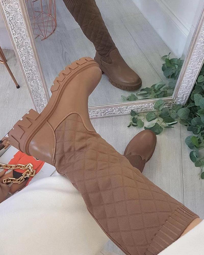 

Quilted Zip Back Platform Boots, Brown