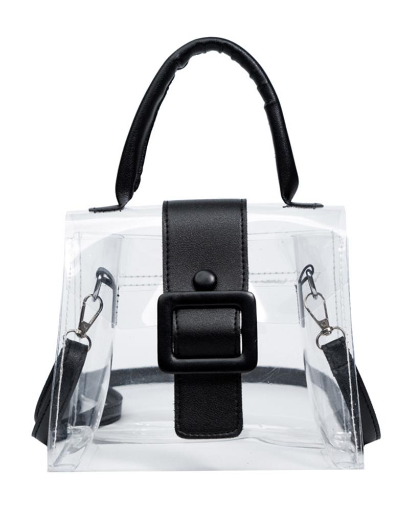 

Transparent Small Square Crossbody Bag With Handle, Black