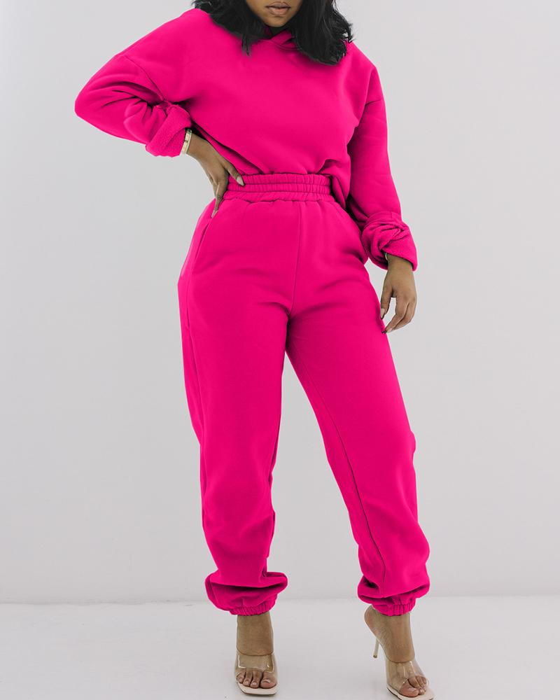 

Plain Long Sleeve Top & Pants Set, Hot pink