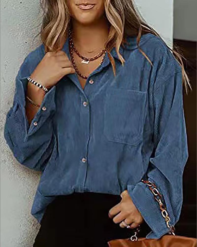 

Button Pocket Design Long Sleeve Casual Shirt, Blue
