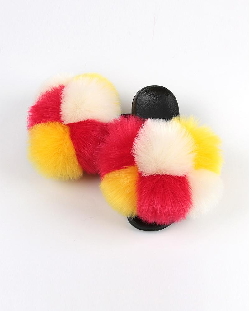 

Multicolor Fluffy Balls Upper Flat Sandals, Style8
