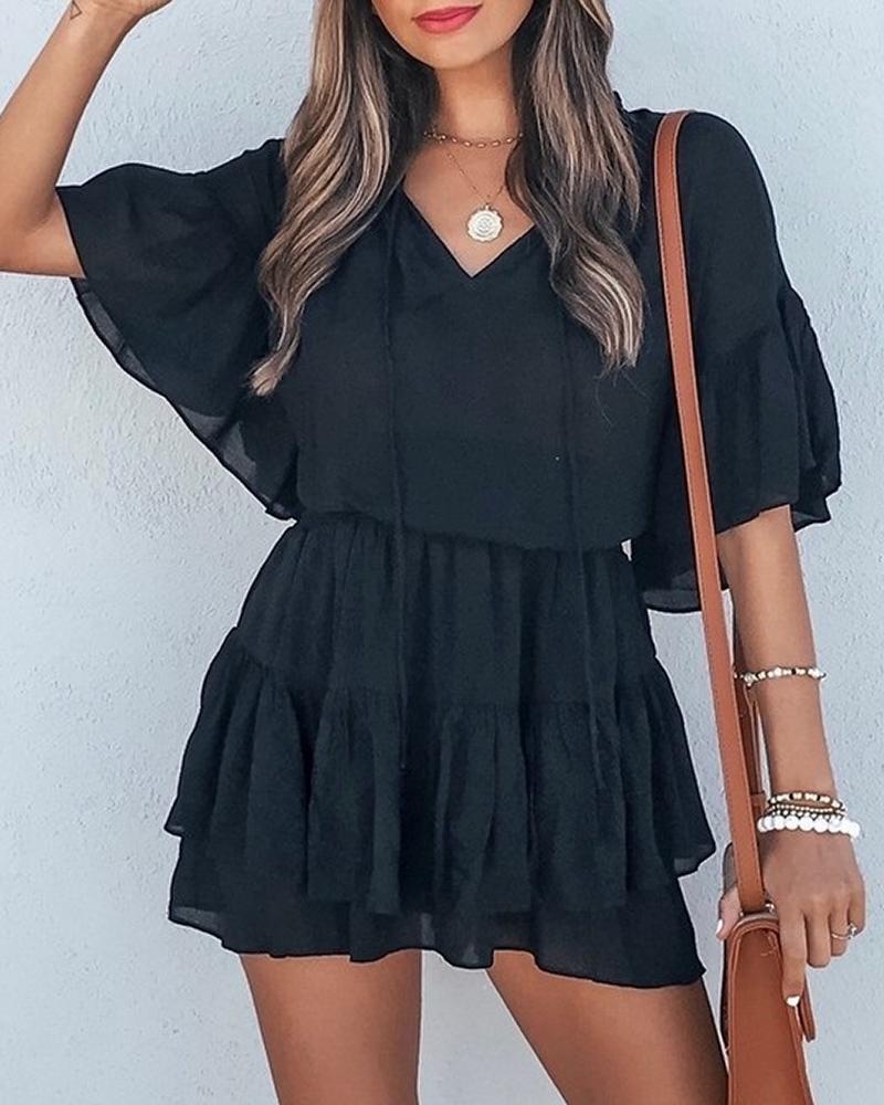 

Ruffle Hem Half Sleeve Casual Dress, Black