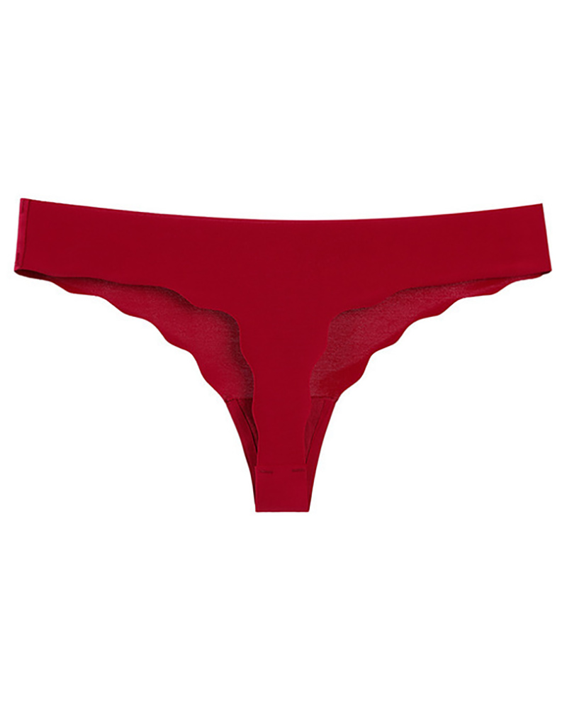 

Bowknot Decor Scallop Trim Seamless Panty, Wine red