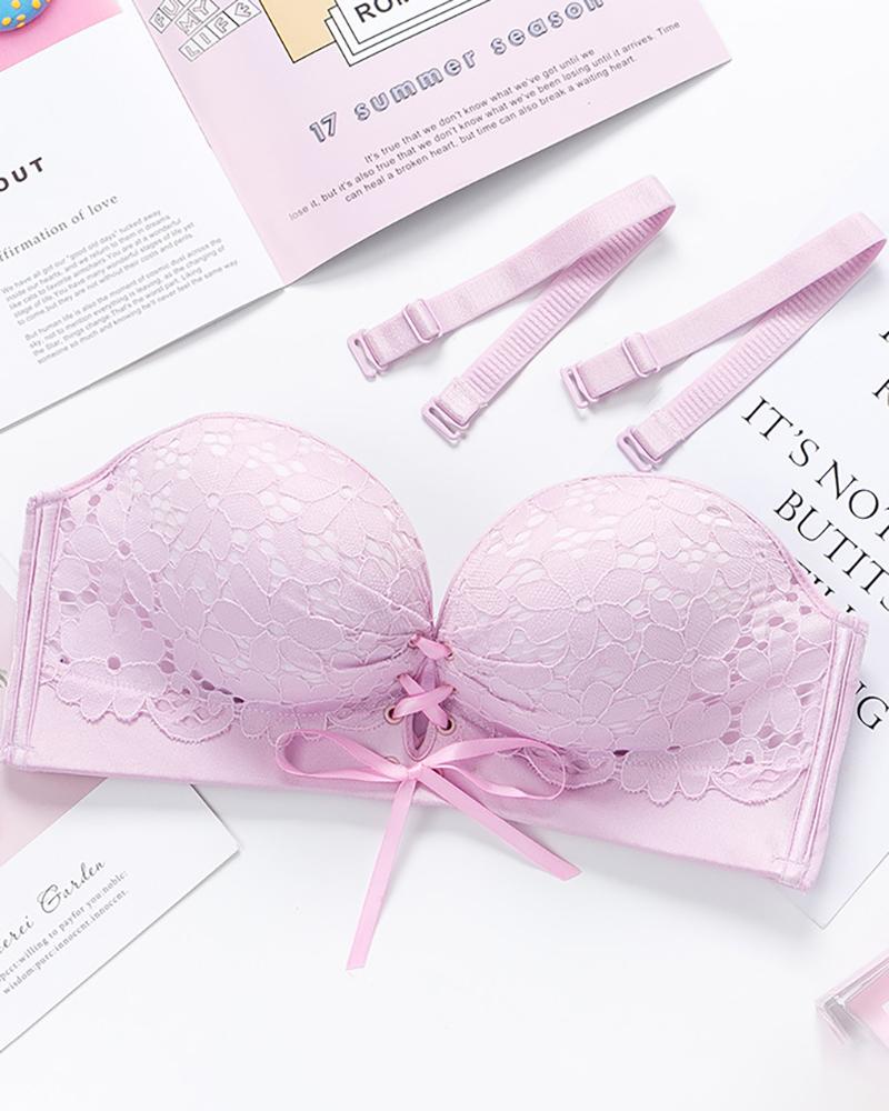 

Strapless Lace Seemless Invisible Lace-up Bra, Pink