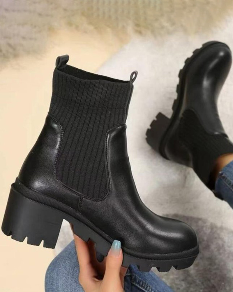 

Square Toe Knit Patch Martin Boots, Black