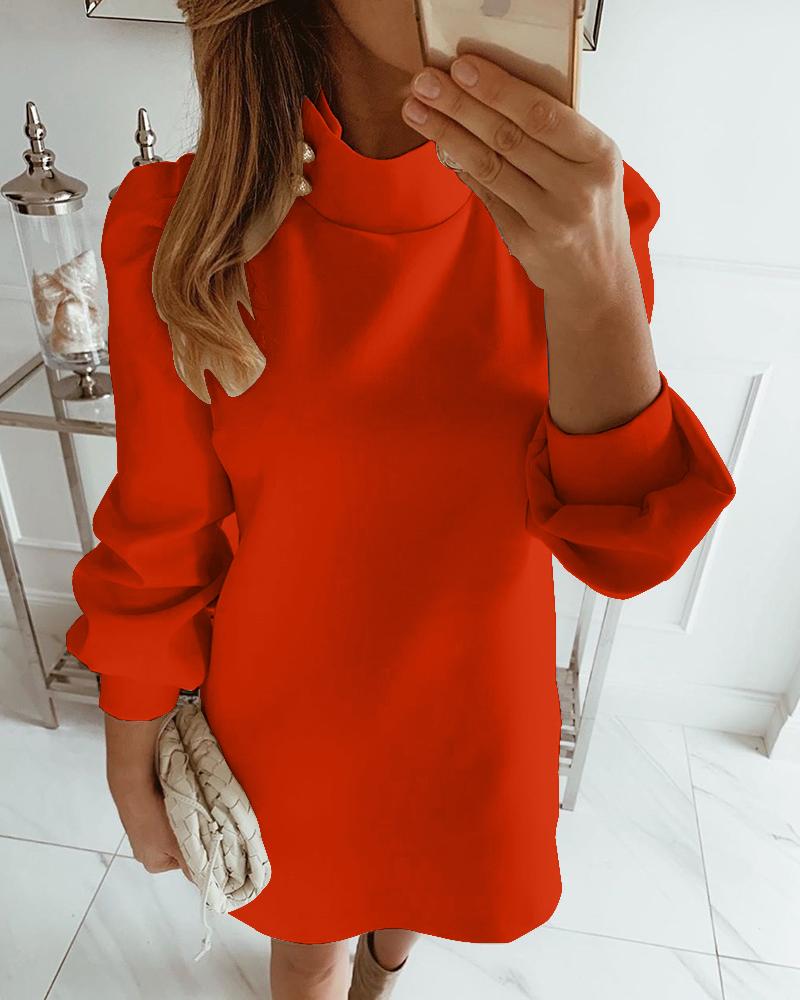 

Solid High Neck Mini Dress, Orange
