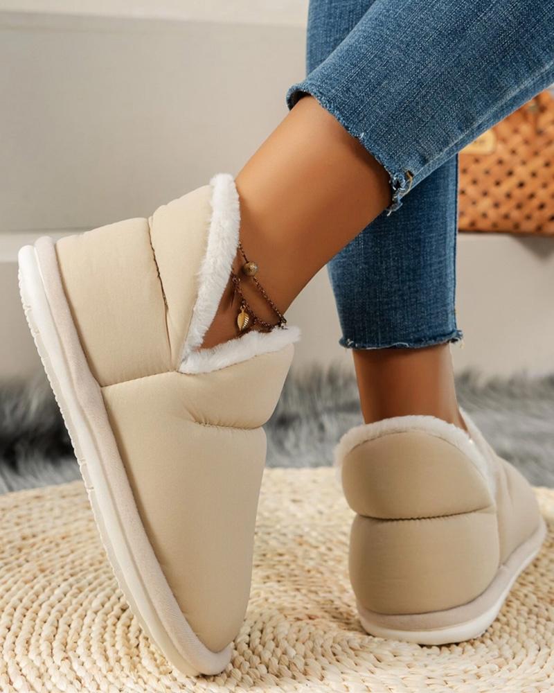 

Fluffy Trim Lined Slipper Boots, Beige