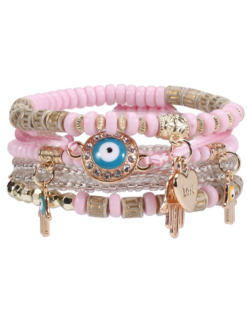 

1pcs Blue Eye Beaded Bohemian Trendy Multi-layer Bracelet, Pink