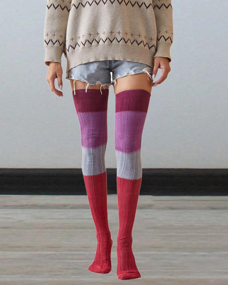 

1Pair Colorblock Thigh High Knit Leg Warmers Long Boot Socks, Style3