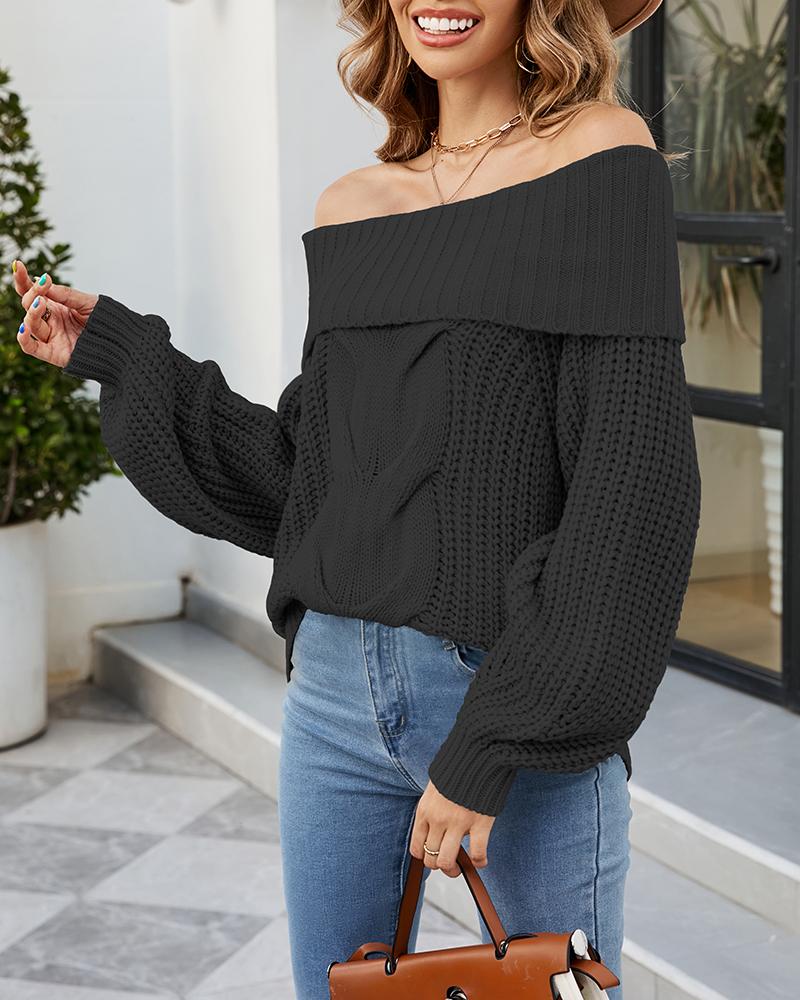 

Off Shoulder Lantern Sleeve Knit Sweater, Black