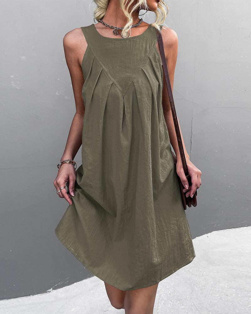 

Sleeveless Ruched Detail Swing Dress, Green