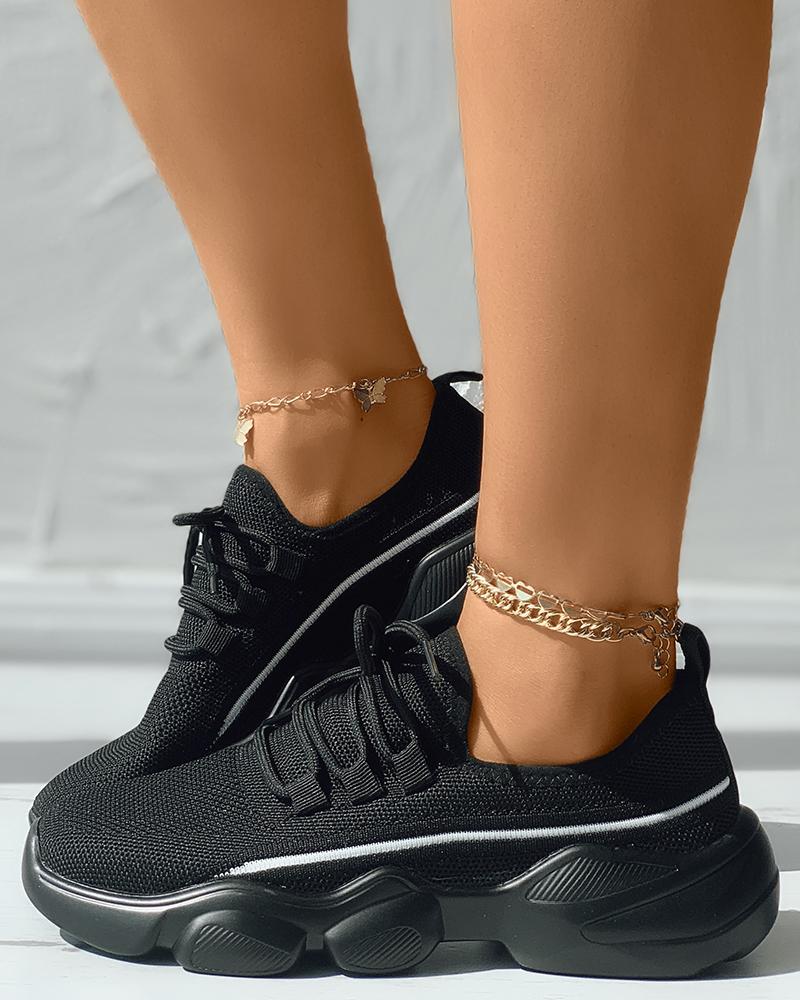 

Contrast Paneled Lace-Up Platform Sneakers, Black