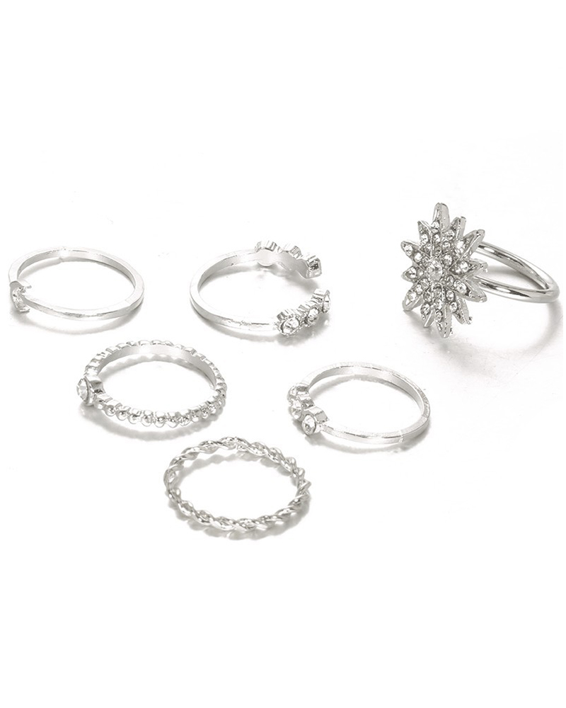 

6pcs Stackable Sun Moon Geometric Opening Ring & Rings Set, Silver