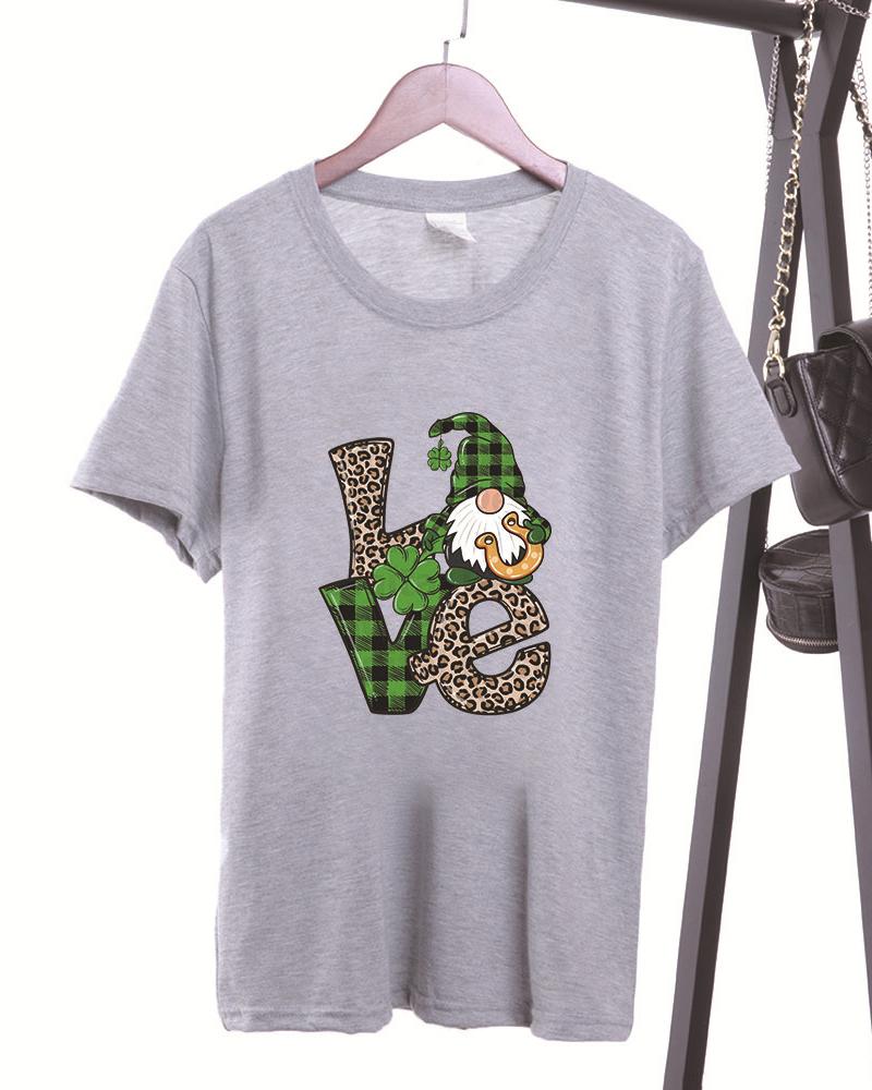 

Letter Graphic Print Short Sleeve Casual T-shirt, Gray