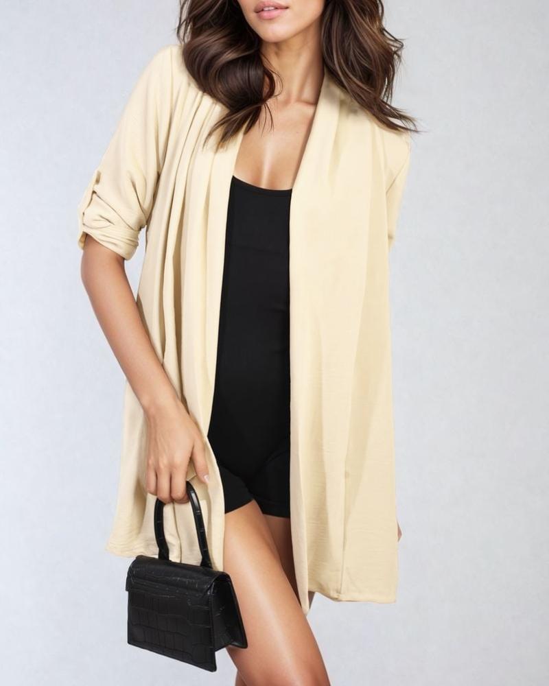 

Haut cardigan ouvert à manches retroussées sur le devant, Apricot