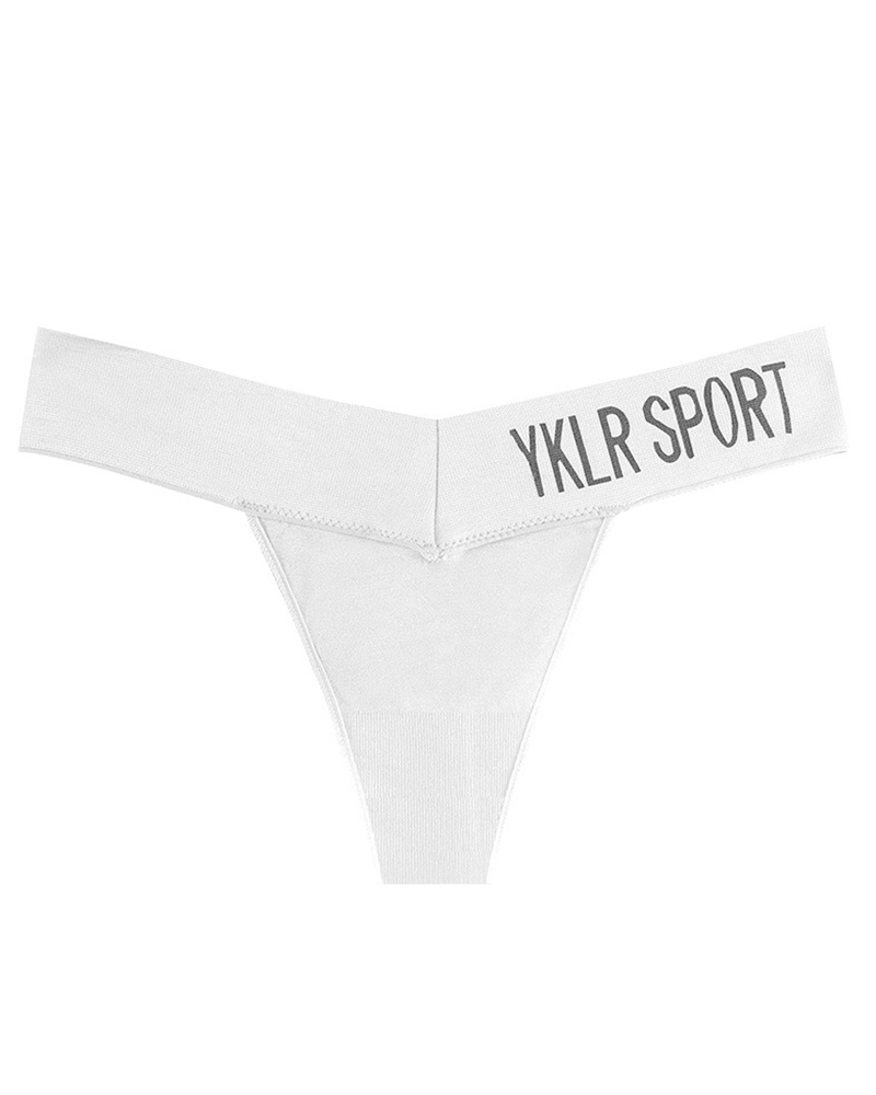 

Letter Print Low Waist Thong Panty, White