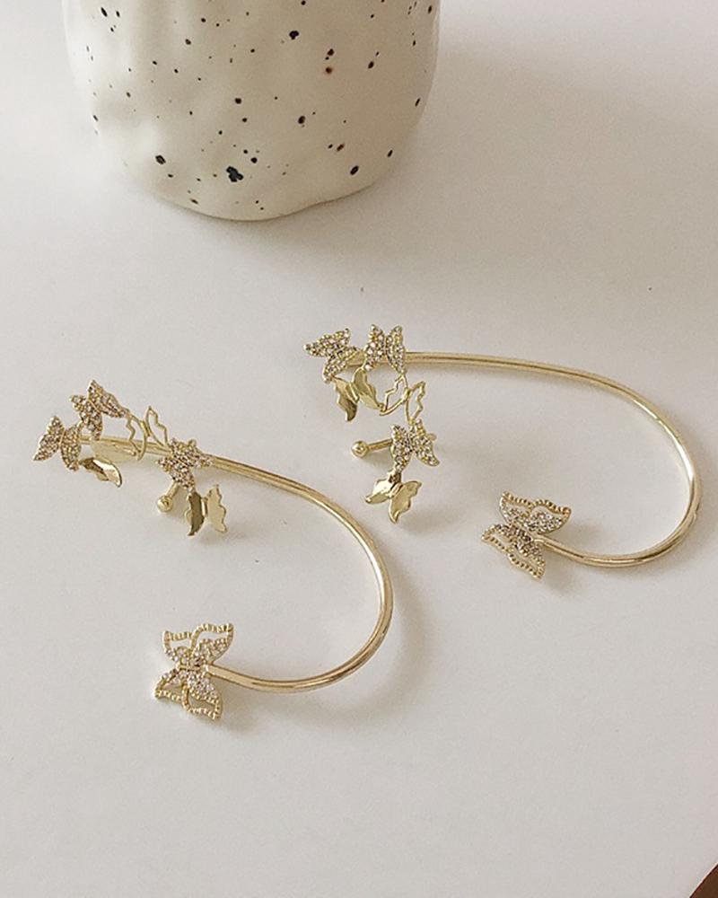 

1Pair Butterfly Pattern Studded Ear Clip, Gold